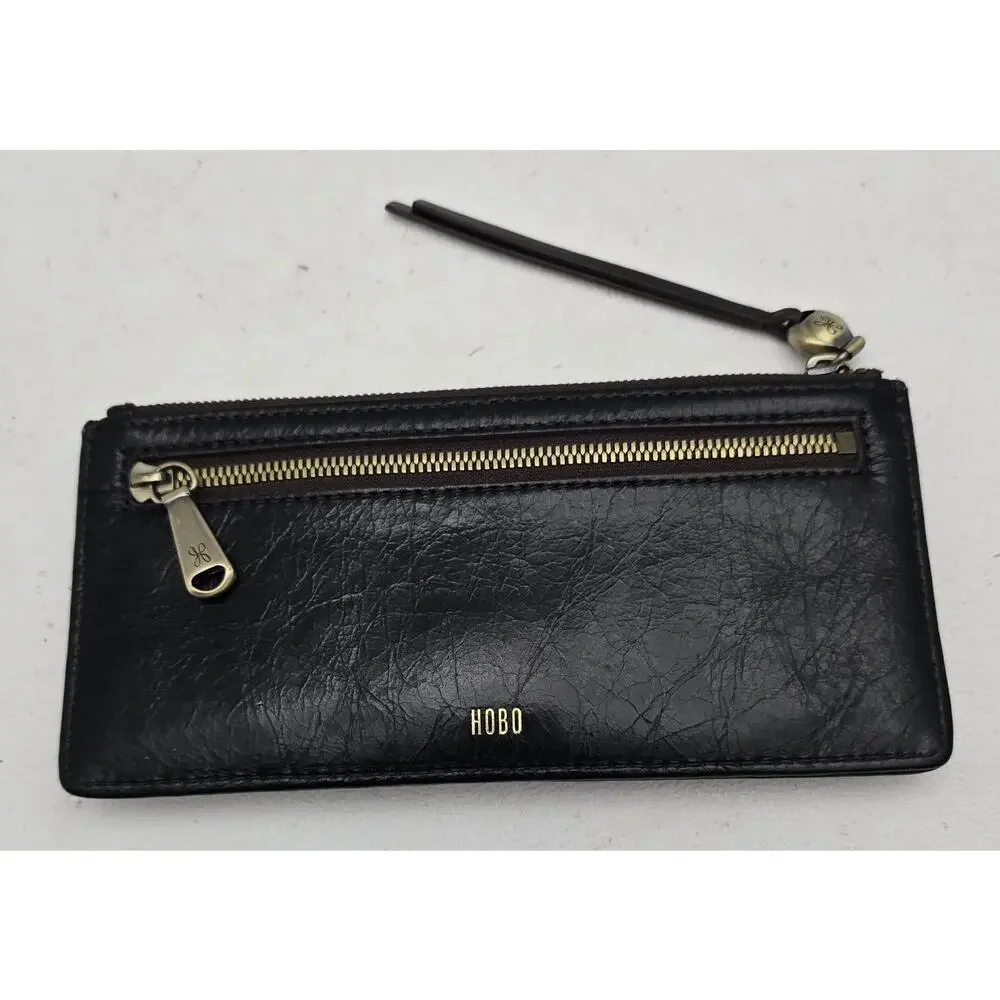 Hobo International Women's Amaze Slim Card Wallet Crinkle Leather Black